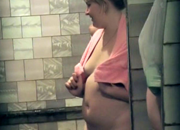 Fat White Ladies In The Shower Room Drying After Washing