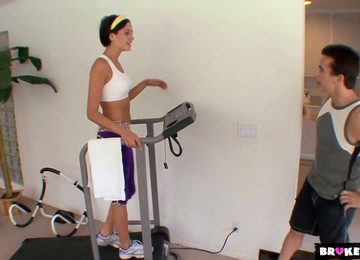 Quite Buxom Sporty Brunette Ashdon James Enjoys Spoon Sex Pose In The Gym